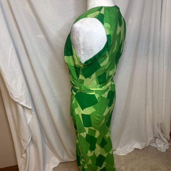 Donna Ricco Green Pattern Print Maxi Dress Tie V Neck Womens Stylish - Picture 5 of 6